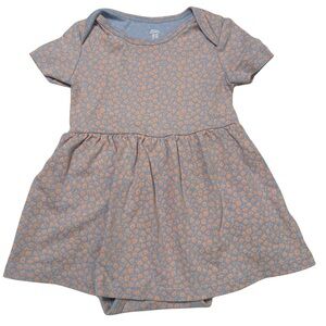 Baby Girl Pastel Floral Dress Bodysuit, 12M, Blue & Peach, Spring Easter Outfit